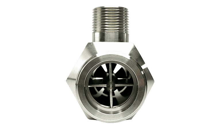 Turbine flow meter with stainless steel body for precise flow measurement in industrial applications.