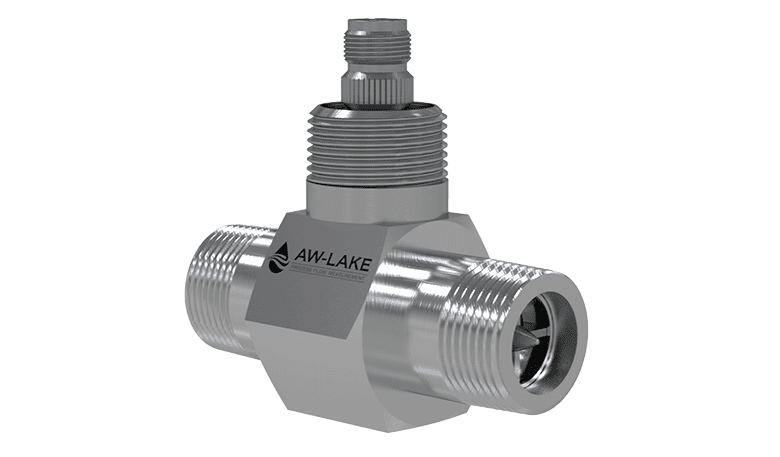 Turbine flow meter by AW-Lake for precise liquid flow measurement in industrial processes.